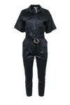 Button Front Belted Pocketed Short Sleeves Sleeves Collared Jumpsuit