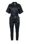 Collared Button Front Belted Pocketed Short Sleeves Sleeves Jumpsuit