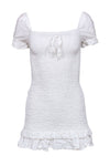 Short Puff Sleeves Sleeves Smocked Square Neck Linen Bodycon Dress