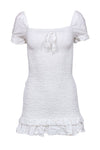 Linen Short Smocked Square Neck Puff Sleeves Sleeves Bodycon Dress