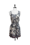 Scoop Neck Abstract Print Silk Elasticized Waistline Tiered Dress With Ruffles