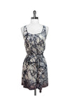 Elasticized Waistline Scoop Neck Abstract Print Tiered Silk Dress With Ruffles