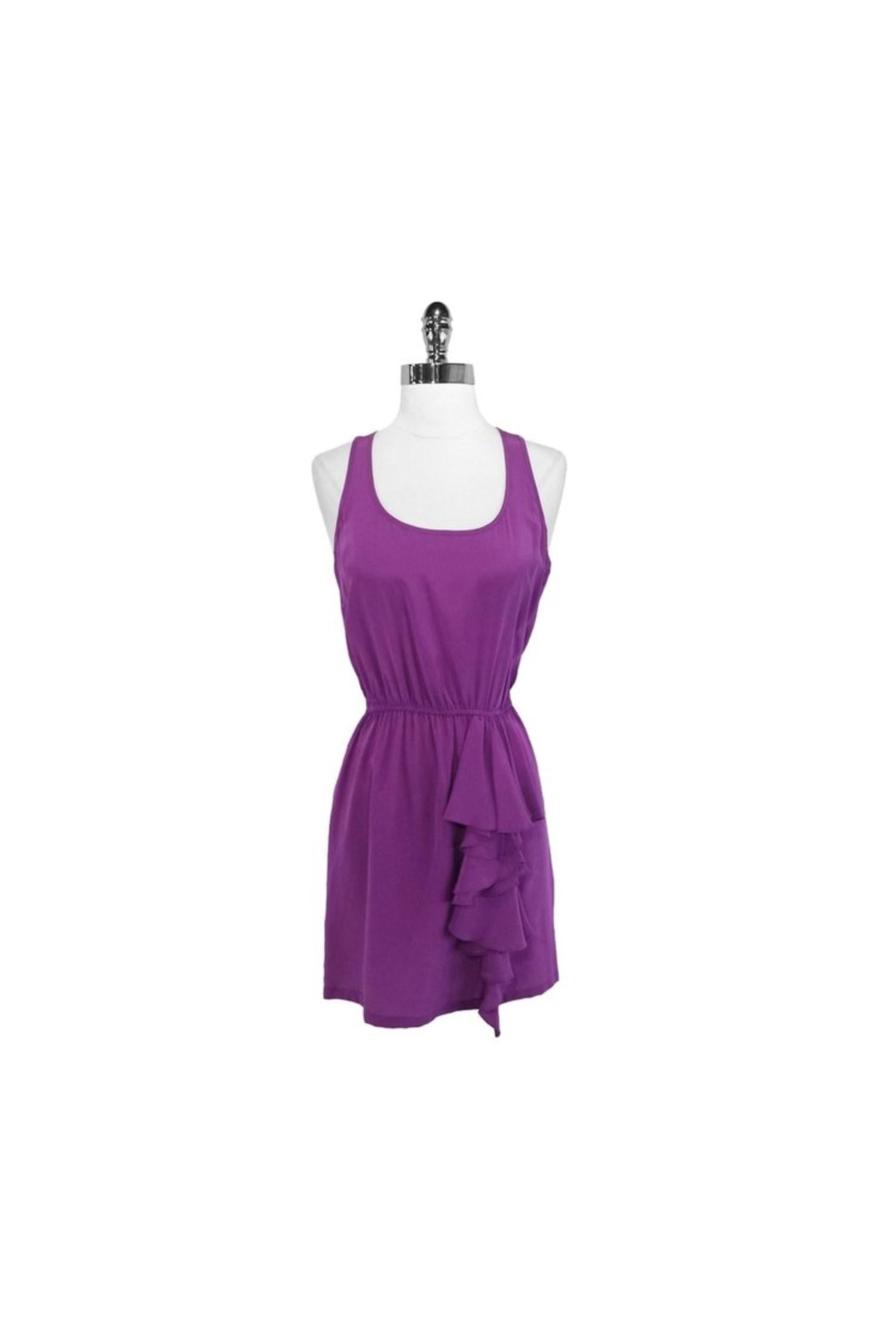 Scoop Neck Silk Elasticized Waistline Dress With Ruffles