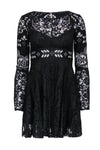 Fit-and-Flare Round Neck Bell Sleeves Hidden Side Zipper Cutout Flowy Fitted Little Black Dress
