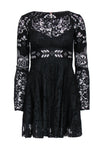 Round Neck Cutout Hidden Side Zipper Flowy Fitted Bell Sleeves Fit-and-Flare Little Black Dress