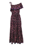 Spring Fall One Shoulder Sleeveless Tiered Asymmetric Belted Floral Plaid Print Maxi Dress