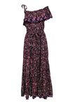 Tiered Asymmetric Belted Floral Plaid Print One Shoulder Sleeveless Spring Fall Maxi Dress