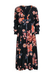 V-neck Long Sleeves Rayon Summer Fall Floral Print Sheath Button Front Sheath Dress/Maxi Dress