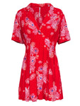 V-neck Floral Print Fitted Button Front Collared Turtleneck Viscose Short Sleeves Sleeves Winter Short Dress