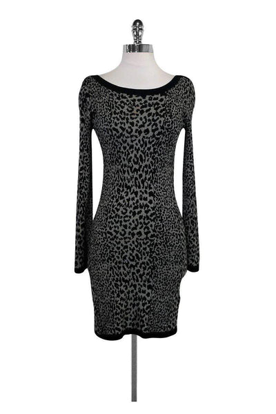 Fitted Animal Print Round Neck Long Sleeves Dress