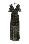 V-neck Slit V Back Semi Sheer Sheer Short Sleeves Sleeves Floral Print Polyester Summer Maxi Dress With Ruffles