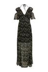 V-neck Summer Short Sleeves Sleeves Polyester Floral Print V Back Slit Sheer Semi Sheer Maxi Dress With Ruffles