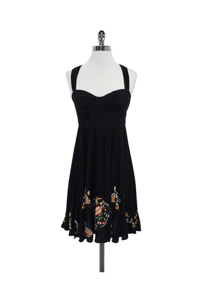 A-line Hidden Back Zipper Embroidered Racerback Floral Print Dress