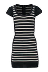 Back Zipper Cap Sleeves Ribbed Trim Striped Print Scoop Neck Bodycon Dress/Club Dress