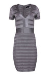 Striped Print Cocktail Short Sleeves Sleeves Cutout Plunging Neck Bandage Dress/Bodycon Dress