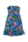 Strapless Floral Print Gathered Hidden Back Zipper Pleated Dress With Ruffles