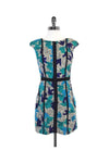 General Print Cap Sleeves Pocketed Hidden Side Zipper Dress