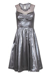 Tall Sleeveless Metallic Gathered Mesh Hidden Back Zipper Beaded Dress