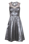 Tall Sleeveless Metallic Gathered Hidden Back Zipper Mesh Beaded Dress