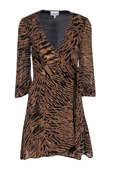 Sexy V-neck Viscose Wrap Animal Tiger Striped Print Dress