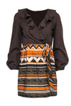 General Print Vintage Hidden Back Zipper Long Sleeves Dress With Ruffles