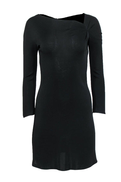 Sexy Sheath Silk Long Sleeves Gathered Fitted Asymmetric Stretchy Sheath Dress/Evening Dress/Little Black Dress