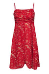 Tiered Ruched Pocketed Hidden Side Zipper Floral Print Dress
