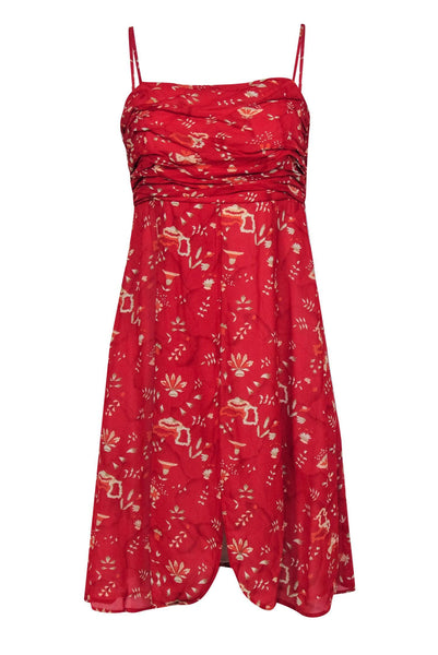 Pocketed Tiered Hidden Side Zipper Ruched Floral Print Dress