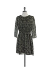 Pocketed Hidden Side Zipper Gathered Animal Print Short Silk Dress