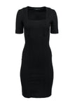 Square Neck Fitted Stretchy Wool Sheath Sheath Dress