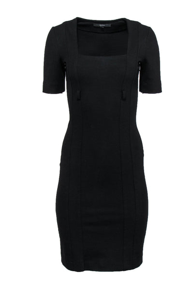 Square Neck Sheath Wool Stretchy Fitted Sheath Dress