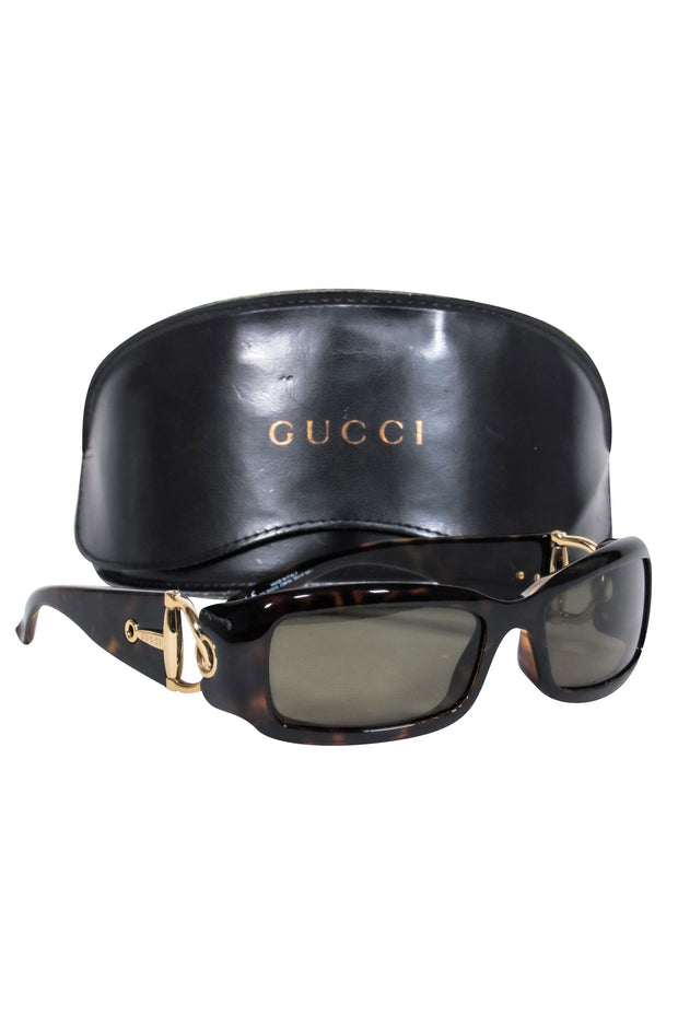 Gucci - Tortoise Rectangle Sunglasses w/ Horsebit Arm Details – Current  Boutique