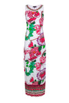 Sophisticated Floral Print Round Neck Sleeveless Belted Beach Dress/Party Dress