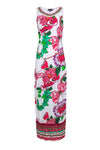 Sophisticated Floral Print Round Neck Belted Sleeveless Beach Dress/Party Dress