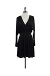 V-neck Long Sleeves Hidden Side Zipper Gathered Dress