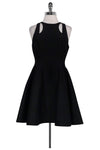 Pleated Hidden Back Zipper Cutout Flared-Skirt Evening Dress/Little Black Dress