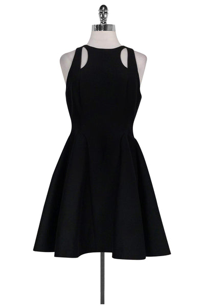 Flared-Skirt Hidden Back Zipper Cutout Pleated Evening Dress/Little Black Dress