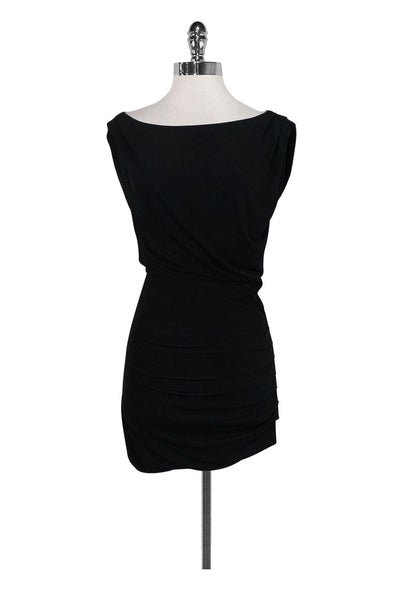 Cocktail Sleeveless Gathered Fitted Round Neck Little Black Dress