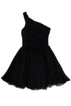 Silk Gathered Fitted Ruched Flowy Side Zipper Above the Knee Flared-Skirt One Shoulder Little Black Dress