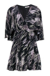 V-neck Fitted Draped Pleated Silk General Print Flutter Sleeves Dress