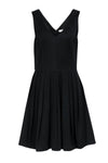 Tall Sexy Sophisticated V-neck Hidden Back Zipper Fitted Pleated Sleeveless Fit-and-Flare Little Black Dress