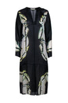 Long Sleeves Shift Silk Abstract Print Midi Dress