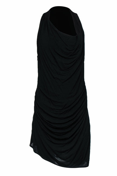 Sleeveless Draped Ruched Racerback Cowl Neck Dress