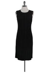 Sleeveless Cocktail Below the Knee Back Zipper Slit Round Neck Little Black Dress