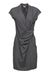 Hidden Side Zipper Ruched Gathered Cowl Neck Plunging Neck Sheath Cap Sleeves Sheath Dress