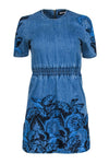A-line Elasticized Waistline Round Neck Smocked Embroidered Pocketed Short Sleeves Sleeves Dress