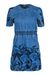 A-line Round Neck Smocked Pocketed Embroidered Short Sleeves Sleeves Elasticized Waistline Dress