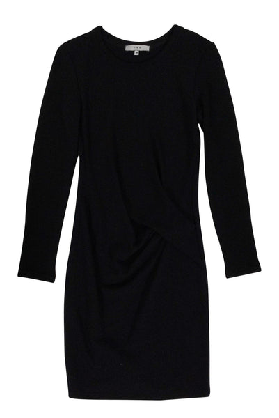 Long Sleeves Above the Knee Round Neck Gathered Fitted Evening Dress