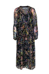 Tall V-neck Long Puff Sleeves Sleeves Elasticized Waistline General Print Summer Sheer Slit Party Dress/Maxi Dress