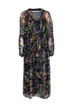 Tall V-neck General Print Elasticized Waistline Long Puff Sleeves Sleeves Sheer Slit Summer Party Dress/Maxi Dress